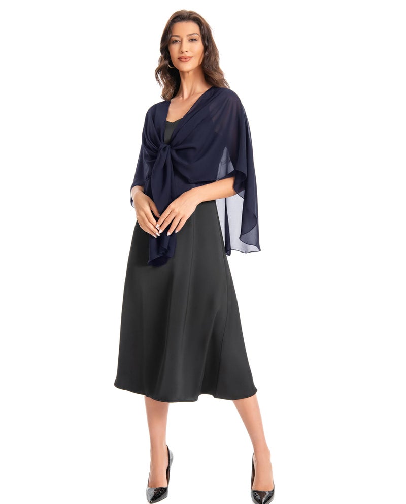 Hotshawl Womens Chiffon Shawls and Wraps, Wedding Party Shawl Scarf for Evening Dresses (Navy) - Image 4